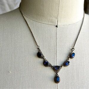 Genuine Amethyst Six Stones Station Sterling Silver Y Drop Chain Necklace 17”